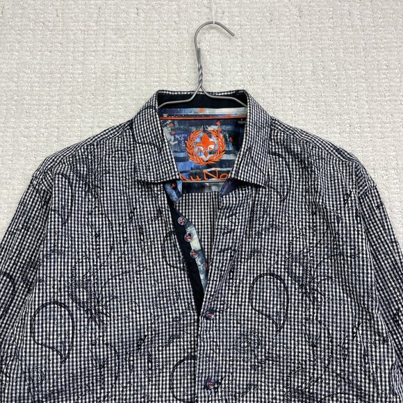 Mens Au Noir Gingham Abstract Doodle Paisley Button-up dress shirt Men Size 3 - Picture 2 of 14